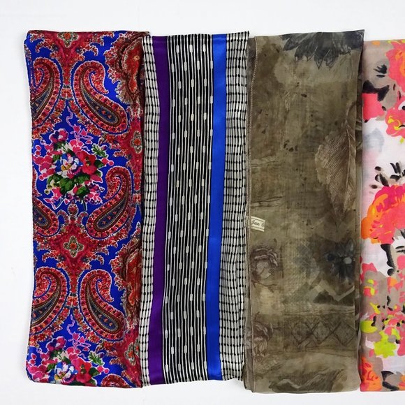 Lot of 6 Scarf Scarves Shawls Silk Polyester Blend Paisley Floral Ponytail Art - Picture 3 of 5